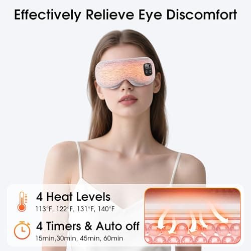 Heated Eye Mask, Cordless Rechargeable Eye Compress, Eye Relief, Improved Sleep, Washable Eye Mask, 4 Heat Levels, 4-Level Timing - Gray
