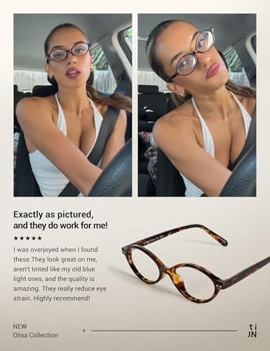 TIJN Olisa Blue Light Blocking Glasses for Women Men,Oval Small Frame Bluelight Glasses for Gaming/Computer/Screen,Tortoise