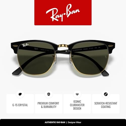 Ray-Ban RB3016 W0365 51MM Black On Gold/G-15 Green Square Sunglasses for Men for Women