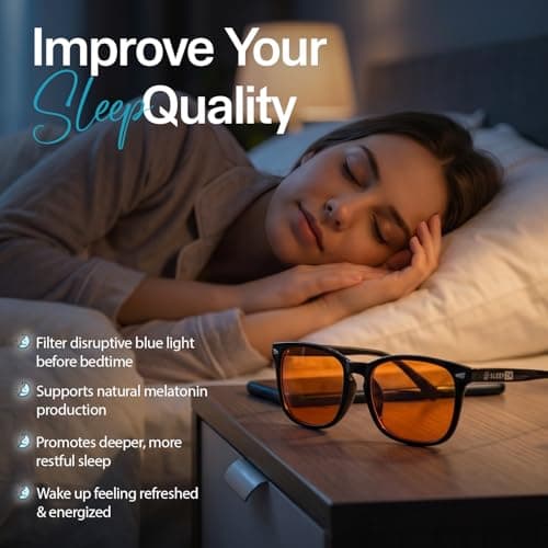 Sleep ZM Blue Light Blocking Glasses for Women + Men - Better Sleep + Anti Eye Strain Protection - Computer Screens & Gaming - Black Wayfarer - 99% Night-time Amber Lens