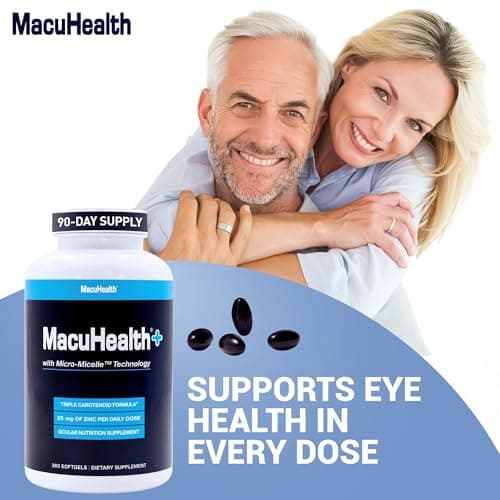 Macuhealth Plus+ Eye Vitamins Supplement for Adults - 90 Day Supply with Lutein, Zeaxanthin, and Meso-Zeaxanthin - Unflavored, Vitamin for Eyes