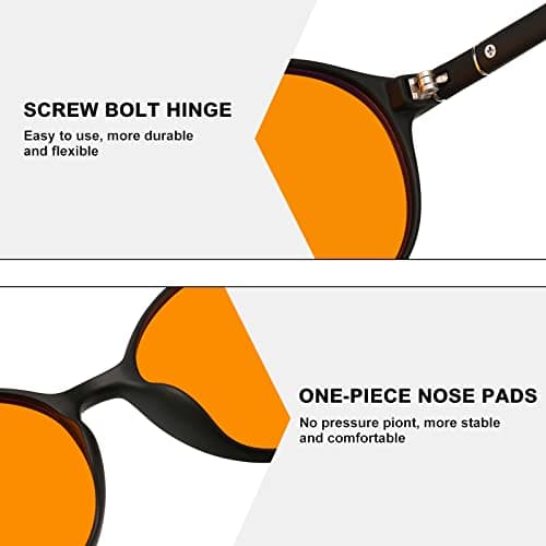 LIKSMU 99.99% Blue Light Blocking Glasses Computer Glasses for Gaming TV Phone Sleeping Glasses Women Men Professional Filter Anti Eyestrain Vintage Round Eyewear Matte Black Frame Orange Amber Lens
