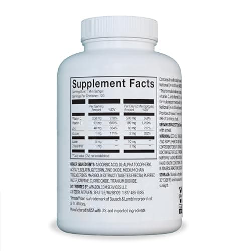 Amazon Basics Eye Vitamin and Mineral Supplement, AREDS 2 Formula with Lutein & Zeaxanthin, 120 Softgels