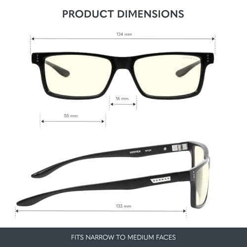 GUNNAR - Premium Reading Glasses - Blocks 35% Blue Light - Vertex, Onyx, Clear Tint, Pwr +2.0