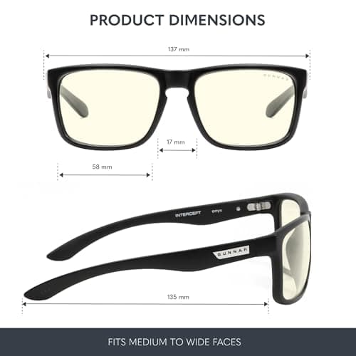 GUNNAR Gaming Glasses - Intercept Onyx Clear Lens - Blue Light Blocking Relieve Dry Eye