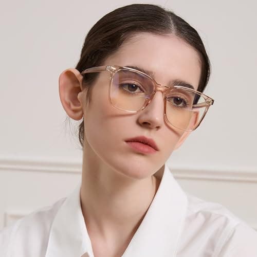 MACJERO Oversized Square Blue Light Blocking Glasses for Women Men, Anti-Fatigue Computer Monitor Glasses Reduce Eye Strain(transparent Brown) 1 Pack