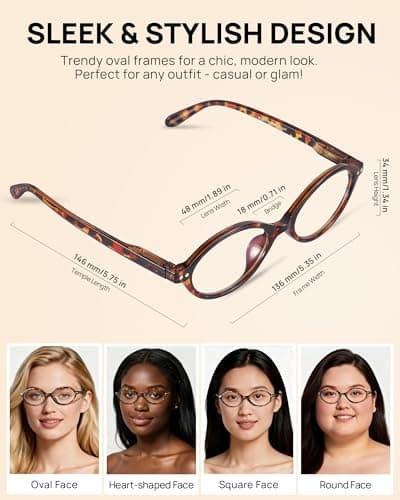 Bossace 2 Pack Oval Blue Light Glasses for Women, Lightweight TR90 Small Frame with Spring Hinge for All-Day Comfort, Anti UV Glare & Eyestrain