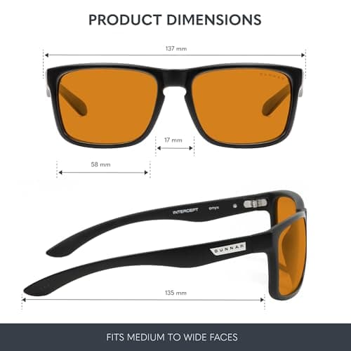 GUNNAR Gaming Glasses - Intercept Onyx Amber Max Lens - Blue Light Blocking Relieve Dry Eye
