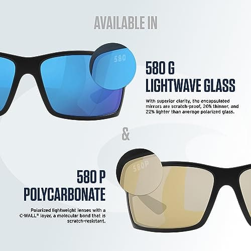 Costa Del Mar Sunglasses for Men - Fantail Mens Polarized Sunglasses, UV Protection for Fishing, Boating & Beach - Matte Black/Grey 580P - Size 59