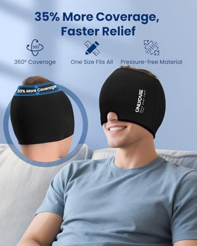 ONLYCARE Migraine Relief Cap, Upgraded Headache Relief Cap with Odorless Reusable Gel Head Wrap, Soothing Face Ice Pack Mask Products with Hot & Cold Therapy for Tension, Stress, Hangover & Puffy Eyes