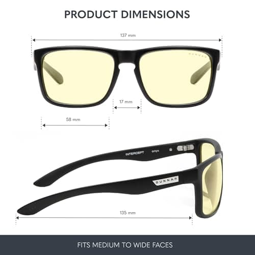 GUNNAR - Premium Reading Glasses - Blocks 65% Blue Light - Intercept, Onyx, Amber Lens, Pwr +2.5