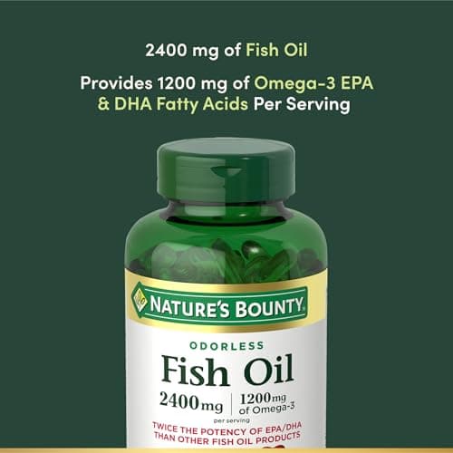 Nature's Bounty Odorless Fish Oil, 1200mg Omega-3 per Serving Including EPA & DHA, Supports Heart Health, Purified to Eliminate Mercury, Coated Softgels, Gluten Free, No Shellfish, 90 Ct