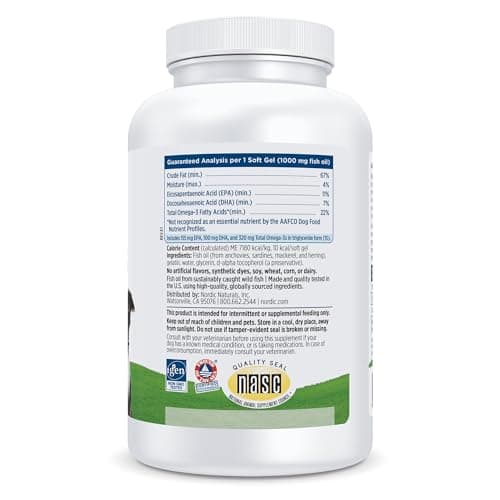 Nordic Naturals Omega-3 Pet, Unflavored - 180 Soft Gels - 320 mg Omega-3 Per Soft Gel - Fish Oil for Dogs with EPA & DHA - Promotes Heart, Skin, Coat, & Immune Health