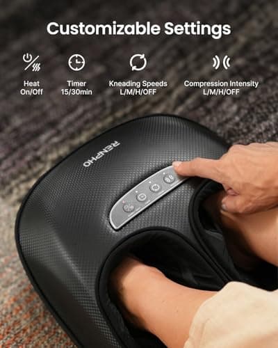 RENPHO Foot Massager with Heat [2026 Upgraded], 3 Levels Compression & Deep Kneading, Shiatsu for Plantar Fasciitis & Neuropathy, Size up to 13", Black
