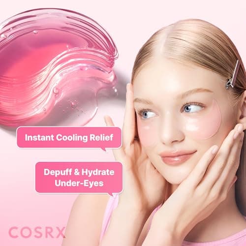 COSRX Pink Peptides Collagen Hydrogel Eye Patch for Puffy Eyes, Dark Circles & Fine Lines, Cooling Under Eye Patches (60), Korean Skin Care, Mothers Day Gifts for Mom