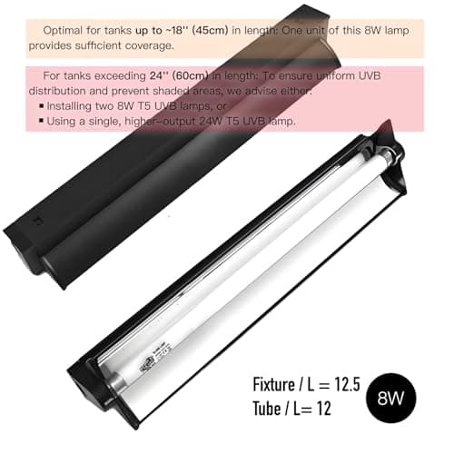 ReptiKing Upgraded T5 UVB Reptile Light, 10.0 UVB 8W German Made Fluorescent Lamp and Fixture Kit, for Desert-Dwelling Reptiles, Bearded Dragon,Tortoise, Snake, Strip Linear UVB Lamp Bulb,12 Inch