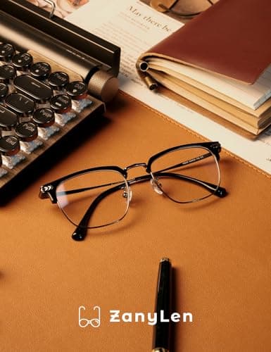 ZanyLen Blue Blocker Glasses for Men Metal Browline Computer Gaming Glasses With Blue Ray Filter (Gunmetal/Black TR90 Eyeglasses)