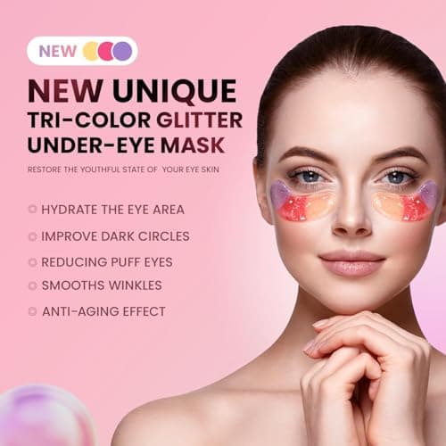 AILEORY Under Eye Patches (24 Pairs) - Tri-color Glitter Eye Gel Pads for Dark Circles, Puffy Eyes, Under eye Bags, Wrinkles | Natural Collagen Under Eye Mask Patches, Gel Under Eye Patches