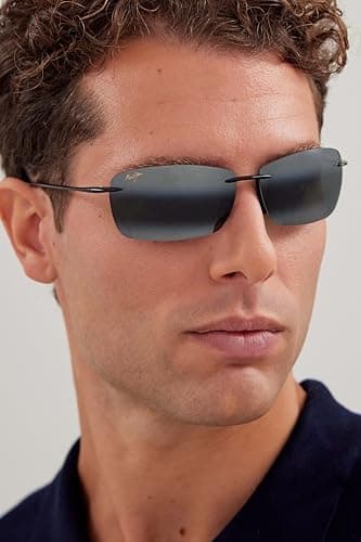 Maui Jim Men's & Women's Lighthouse Polarized Rectangle Sunglasses, Gloss Black/Neutral Grey Polarized, Medium Fit