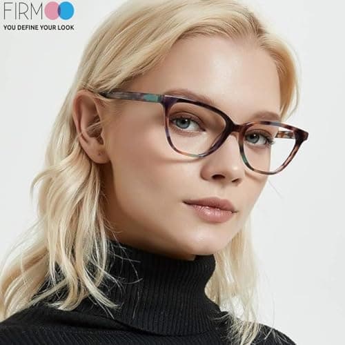 Firmoo Blue Light Blocking Glasses for Computer Reading Womens Cat Eye Acetate Frame Spring Hinge 0.0x Pattern