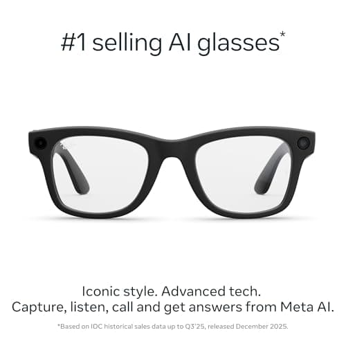 Ray-Ban Meta (Gen 2), Wayfarer, Matte Black | Smart AI Glasses for Men, Women — 2X Battery Life — 3K HD Resolution — 12 MP Ultra-Wide Camera, Audio, Video — Clear Lenses — Wearable Technology