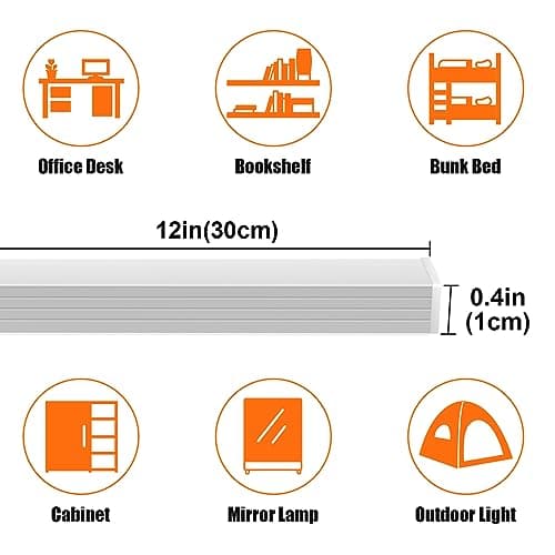 GLVSAE Under Cabinet Lighting, 12 Inch Plug in Light Bar, LED Keyboard Lights, 6000K Cool White Light, Ultra Thin Dimmable Light Bar, Suitable for Kitchen/Desk/Closet/Workbench