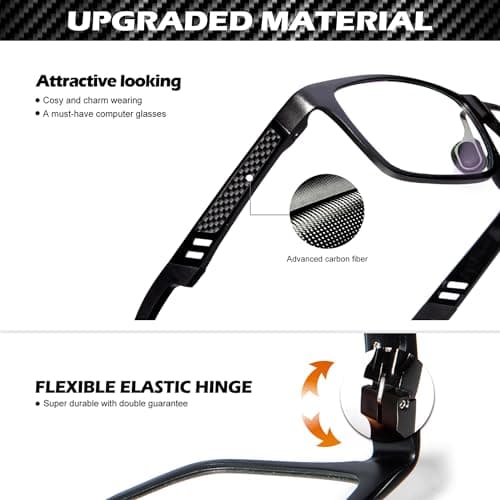 ANYLUV Blue Light Blocking Glasses Men Computer Gaming Glasses Lightweight Al-Mg Metal Anti Eyestrain Eye Protection Black Clear