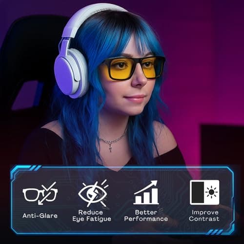 RT100 HD Premium Gaming and Computer Screen Glasses Blue Light Blocking 93% Reduce Glare Anti Eyestrain High Contrast High Definition UV580 nm P1AG