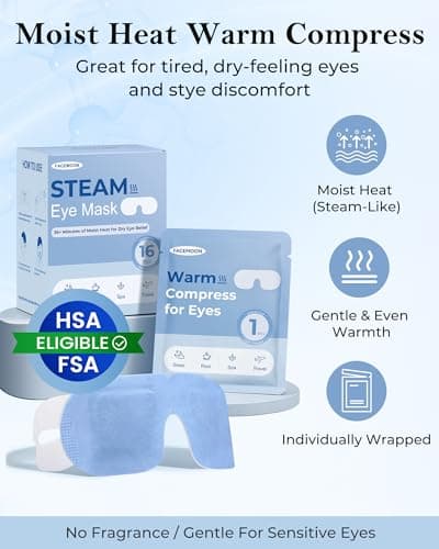 16 Pack Steam Eye Mask for Dry Eyes: Self-Heating Warm Compress for Stye Relief & Digital Eye Strain, FSA&HSA Eligible, Disposable, No Microwave, Travel & Spa Essential, Self-Care Gift, Unscented
