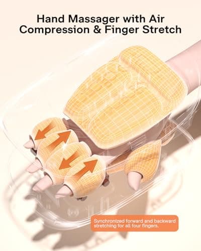 ALLJOY Hand Massager with Heat and Compression, Knuckle Stretching and Hand Massage, 6 Modes 6 Intensities 3 Heat for Arthritis and Carpal Tunnel Relief, Mothers Day Gifts for Women Men(Champagne)