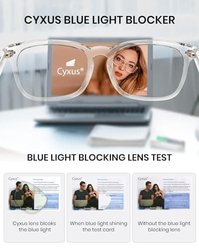 Cyxus Clear Blue Light Filter Glasses for Men Women Screen Computer Gaming Glasses UV Blocking Eyeglasses Square Frame Interchangeable Crystal Lens
