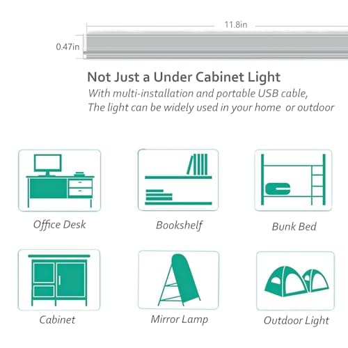 ASOKO Under Cabinet Led Lighting, 12 Inch Light Strip Bar, Daylight White 5000K Dimmable Plug in USB Light, Small Thin Led Under Counter Lighting for Kitchen/Room/Shelf/Desk/Display Case
