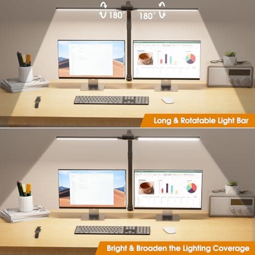 SIBRILLE LED Desk Lamp for Home Office - Dimmable Computer Desk Light with Clamp, Modern Architect Task Lamp with Color Changing, Flexible Desktop Lamp with Gooseneck for Monitor, Double Head, Black