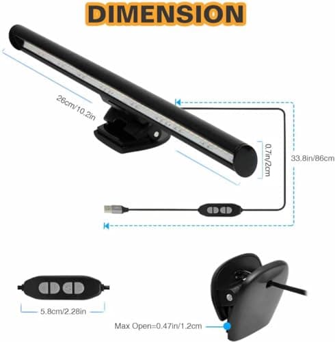 CATPOWER Portable Laptop Monitor Light Bar with USB Connection, e-Reading LED Task Lamp, 3 Color Temperature Settings, 10 Levels of Brightness Adjustment, No Glare on the Screen, Saves Space