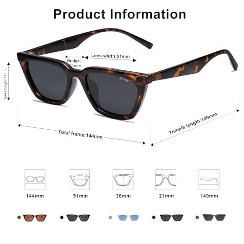 SOJOS Polarized Narrow Square Cateye Sunglasses for Women Retro Trendy Driving Glasses SJ2169 with Tortoise Frame/Grey Lens