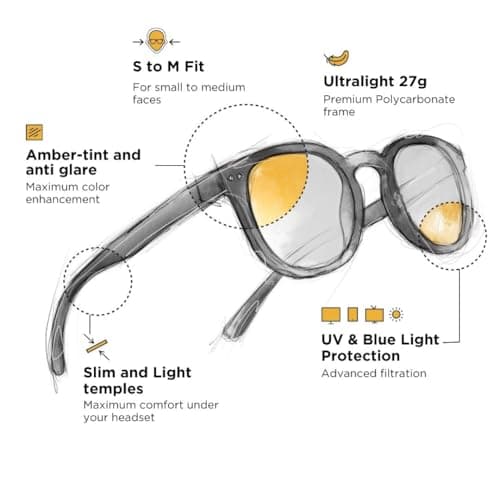 Horus X • Round Blue Light Glasses Men and Women | Computer Glasses for Screens Anti-Fatigue & Eyestrain Relief | Amber