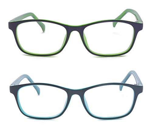 Outray 2 Pack Kids Anti Blue Light Glasses Classic Rectangle Eyewear Anti Harmful Blue Light/UV400 | Anti Glare (Blue+Green, 47)