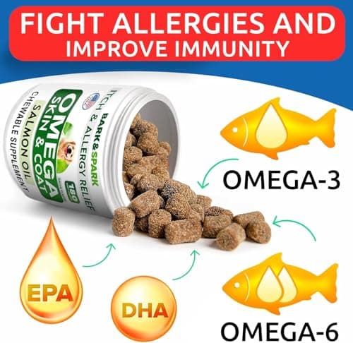 BARK&SPARK Omega 3 for Dogs - 180 Fish Oil Treats for Dog Shedding, Skin Allergy Chews, Itch Relief, Hot Spots Treatment - Joint Health - Skin and Coat Supplement - EPA & DHA Fatty Acids - Salmon Oil