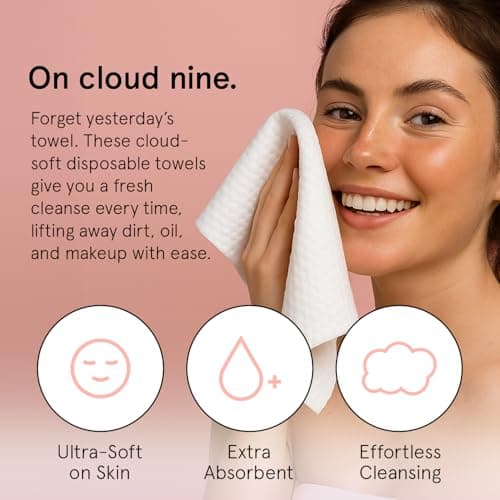 grace & stella Face Towels Disposable - Travel Essentials - Ultra-Soft & Absorbent Face Wipes Towelettes - XL Facial Towels for Cleansing & Makeup Removal - Lint-Free Facial Tissue - Vegan (60 Count)