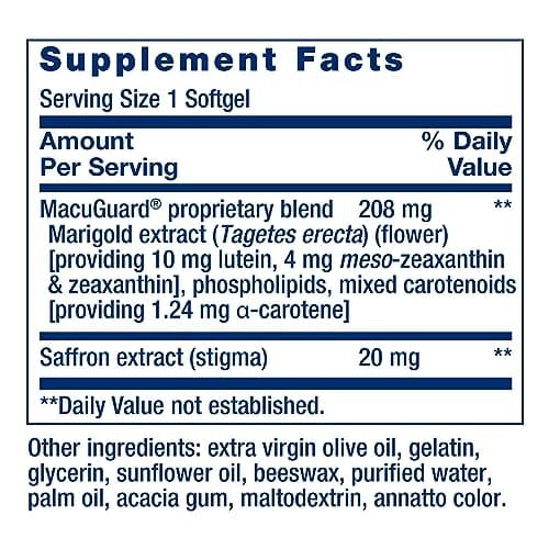 Life Extension MacuGuard Ocular Support with Saffron – Eye Health Supplement for Healthy Vision – with Lutein, Meso-zeaxanthin, zeaxanthin, Saffron – Gluten-Free, Non-GMO – 60 softgels