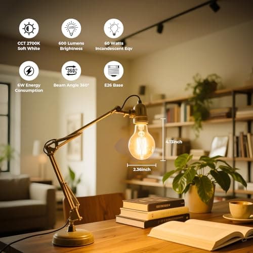 GvvooHome Dimmable E26 LED Bulb 6W, 60 watt Equivalent, Vintage LED Edison Bulbs 2700K Soft White, A19 Clear Glass LED Light Bulb for Ceiling Fan, 90+CRI, 600LM, 6 Pack