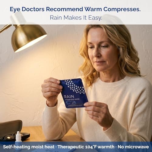Rain - Heated Eye Mask for Dry Eyes, Self Heating Steam Eye Masks Disposable, Warm Compress for Eyes, Stye Treatment, Moist Heat, Unscented, No Microwave, Travel Ready (20 Masks)