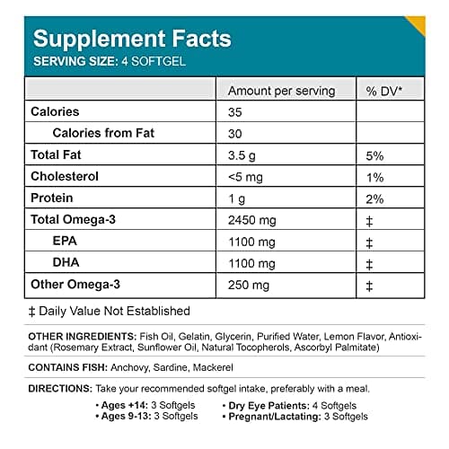 Macuhealth Omega 3 Fish Oil - 1100mg DHA, 1100mg EPA, Eye & Brain Health Supplement, Triglyceride Formula, 120 Softgels