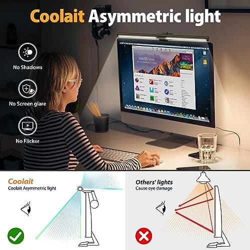 Coolait Computer Monitor Light,Screen Monitor Light Bar with Backlight for Eye Caring, E-Reading LED Task Lamp with Color/Dimming Adjustment,Touch Control,No Screen Glare Space Saving Home Office Lamp