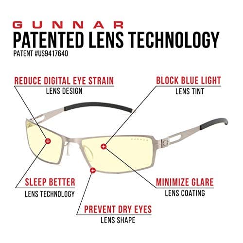 GUNNAR - Premium Gaming and Computer Glasses - Blocks 65% Blue Light - SheaDog, Mercury, Amber Tint