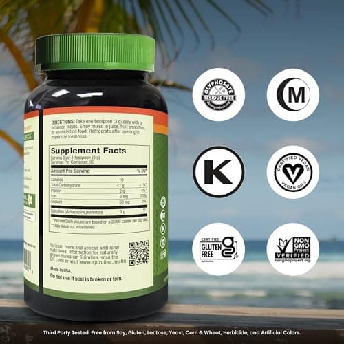 Nutrex Hawaii Pure Hawaiian Spirulina Powder - Vegan Superfood, Farm Grown, Non-GMO, Immune Support & Cellular Energy, 90 Day Supply, 9.53 Oz