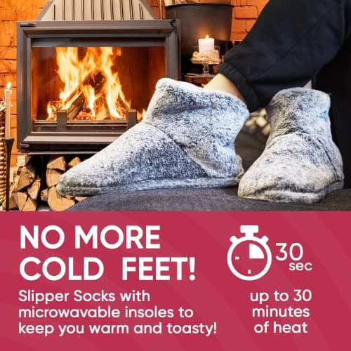 Snook-Ease Heated Booties Thick Warm Winter Feet Warmers with Microwavable Heatable Inserts – Heated Booties Foot Heater for Cold feet – Heated Foot Warmers (Gray, Women 6-7 / Men 5-6)