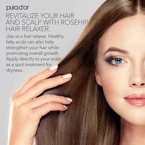 PURA D'OR 4 Oz ORGANIC Rosehip Seed Oil 100% Pure Cold Pressed USDA Certified Anti-Aging Youthful Look-Vitamin A & C Rich-Helps Fade Appearance of Scars & Stretch Marks - For Face, Hair & Body
