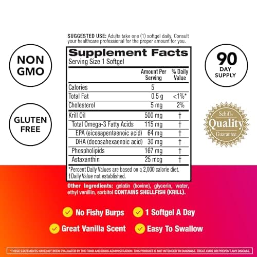 MegaRed Antarctic Krill Oil 500mg Omega 3 Fatty Acid Supplement, Extra Strength EPA & DHA Krill Oil Softgels (90cnt Box), Astaxanthin, Heart Health Supplement with No Fish Oil Aftertaste