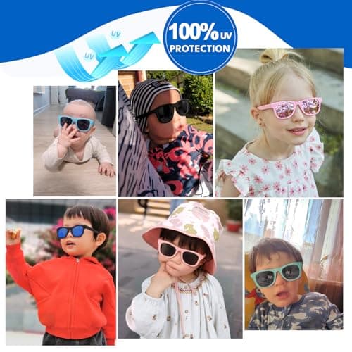 HXS Kids Sunglasses 2-Pack Polarized Toddler Sunglasses with Strap for 2-4 Year Olds, Black & Blue